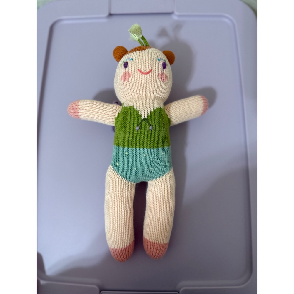 Blabla‎ Kids Doll Stuffed Toy Green Blue Lavender Butterfly Handmade Knit